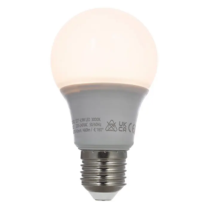Arcchio LED-Lampe E27 LED 4,9W - E27, Nicht Dimmbar, Warmweiß, 480 lm, 4,9 W - Milchige E27 LED-Birne mit metallischem Schraubsockel. 4,9W, 3000K, 220-240VAC, 480lm.