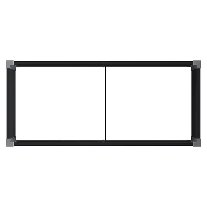 Hochbeet WPC - 160 x 75 x 70 cm, Verbundwerkstoff, Anthrazit - Schwarzer Metallrahmen mit silbernen Eckhalterungen und einer zentralen vertikalen Spannschnur.