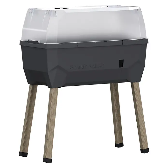 Gusta Garden Hochbeet Sammy Salad - 79 x 37,5 x 95 cm, Kunststoff, Anthrazit - Dunkelgraues Hochbeet mit transparenter Abdeckung und Holzbeinen, ideal zum Pflanzenanbau.