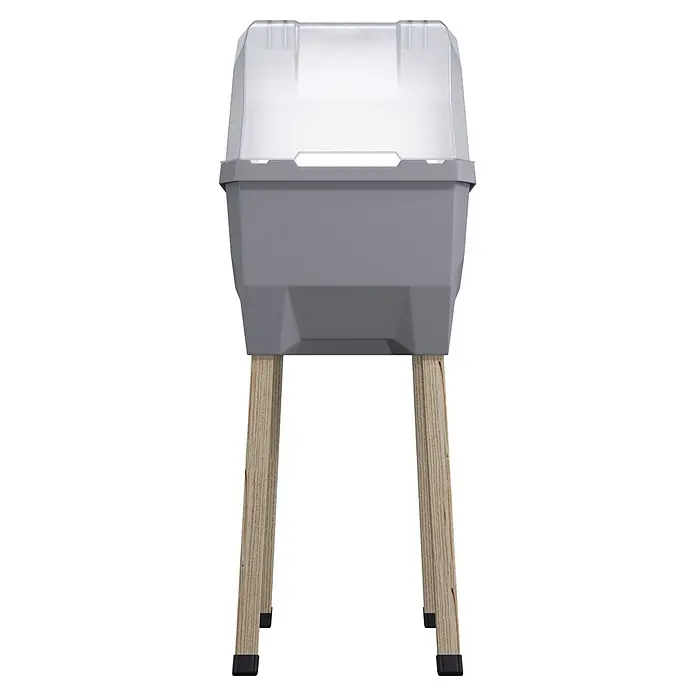 Gusta Garden Hochbeet Sammy Salad - 79 x 37,5 x 95 cm, Kunststoff, Hellgrau - Graues Hochbeet mit transparenter Schutzabdeckung auf vier hellen Holzbeinen mit schwarzen Fußkappen.