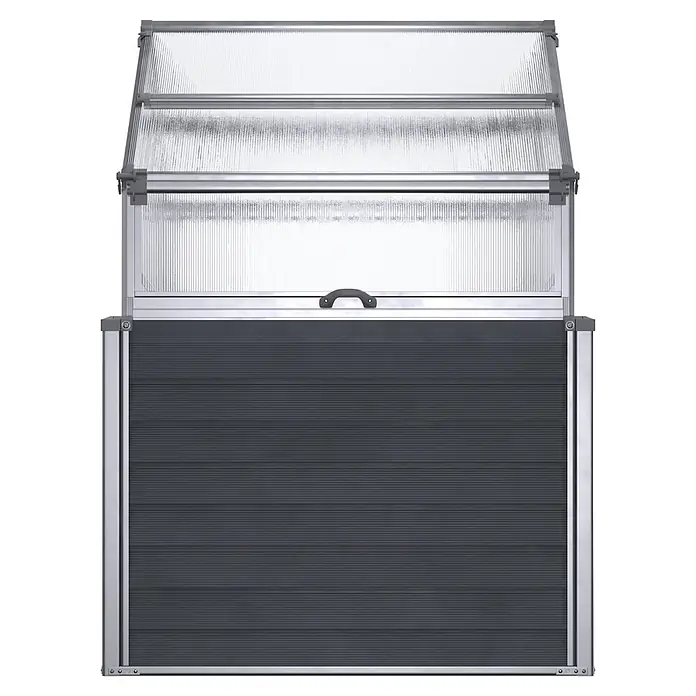 Westmann Hochbeet Store & Grow - 120 x 120 x 169 cm, Stahl, Anthrazit - Kleingewächshaus mit Aluminiumrahmen, transparenter gerippter Abdeckung und dunkelgrauem Wellblech-Unterbau.