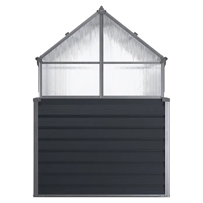Westmann Hochbeet Store & Grow - 120 x 120 x 169 cm, Stahl, Anthrazit - Kompaktes Gewächshaus mit dunkelgrauem Sockel und transparentem Oberteil.
