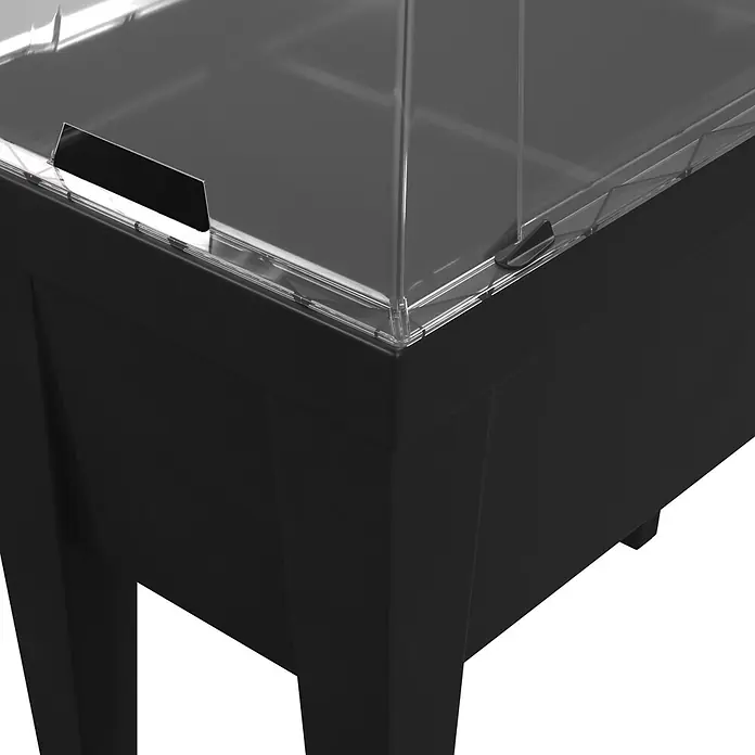 Hochbeet mit Haube - 80 x 40 x 88 cm, Kunststoff, Anthrazit - Schwarze Vitrine mit transparentem Acryl-Deckel, ideal für die Produktpräsentation im Handel.