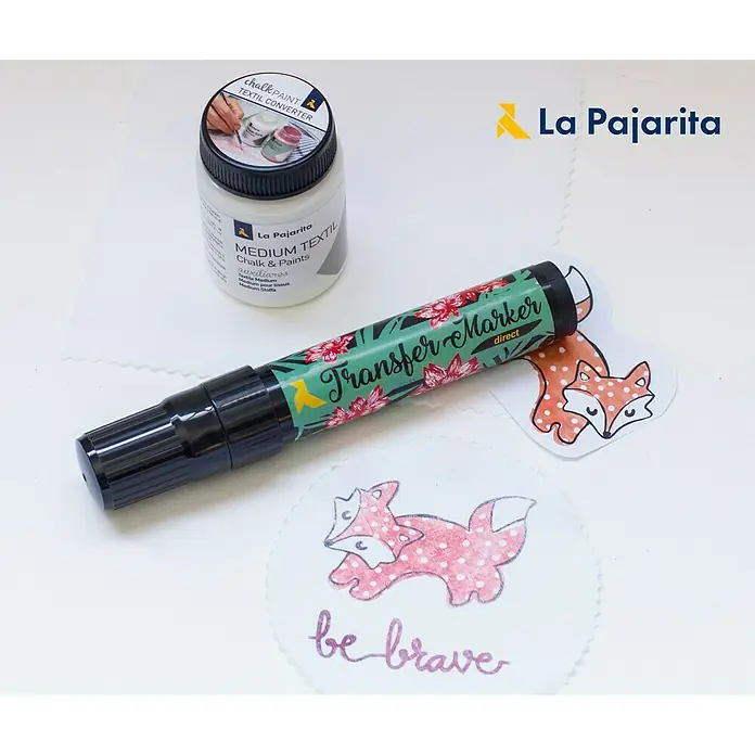 La Pajarita Marcador para ropa Transfer market direct - Incoloro - Primer plano de La Pajarita Medium textil, Transfer Marker y diseños de tela con motivos de zorros.