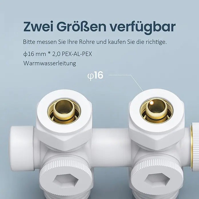 Emke Thermostatventil HTR - Durchgangsventil - Weißes PEX-AL-PEX Rohrfitting mit Messingeinsätzen für φ16mm Warmwasserleitungen. Eine von zwei verfügbaren Größen.