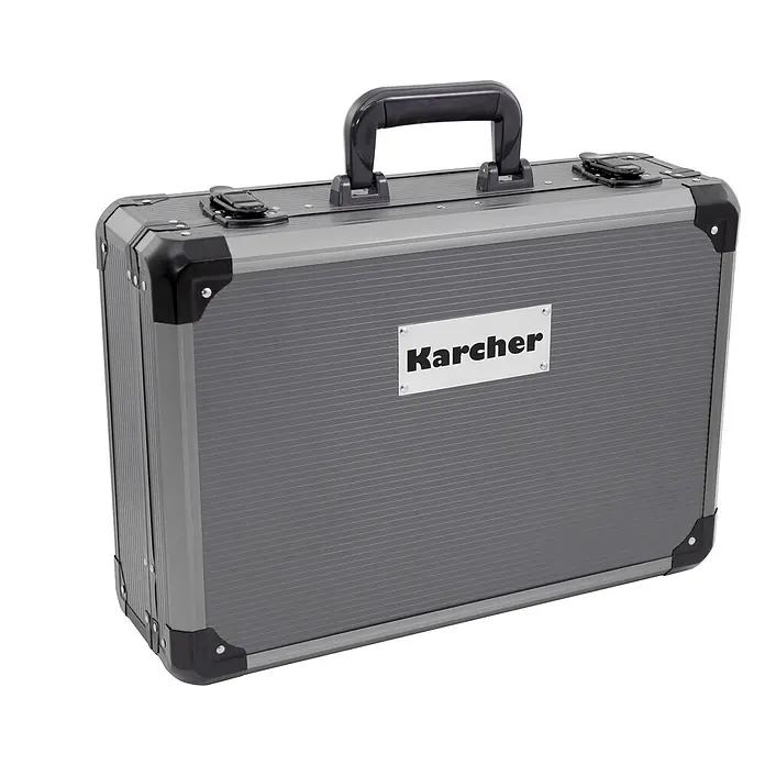 Karcher Werkzeugkoffer - L x B x H: 37 x 47,5 x 17,5 cm, 101 -tlg. - Grauer Karcher Aluminium-Hartschalenkoffer mit schwarzem Griff und Eckenschützern.
