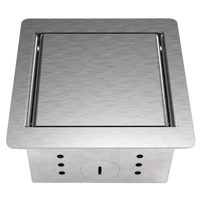 Steckdose Bodensteckdose BS 3301E - 1 x Schuko Steckdosen, Edelstahl, IP20 - Gebürstete Edelstahl-Tischsteckdose, geschlossen. Für bündigen Einbau in Schreibtisch oder Arbeitsplatte.