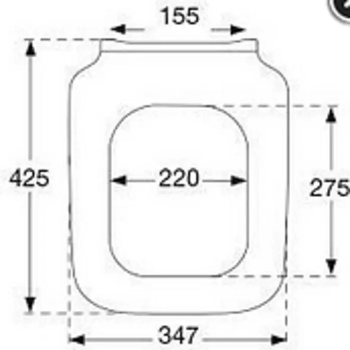 Pressalit WC-Sitz -  - Weißer Toilettensitz, abgerundet-rechteckig, mit Maßen: gesamt 425x347mm, Scharnierbreite 155mm, Innenöffnung 275x220mm.