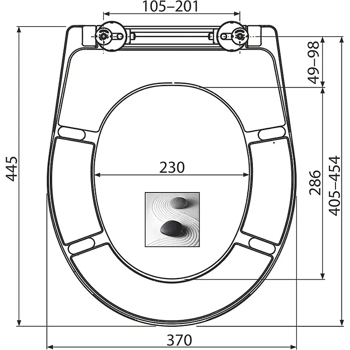 Alcadrain WC-Sitz Alcadrain A604 ZEN WC-Sitz universal SOFTCLOSE, Duroplast - Weiß - Technisches Datenblatt eines WC-Sitzes mit detaillierten Maßen für Passform und Kompatibilität.
