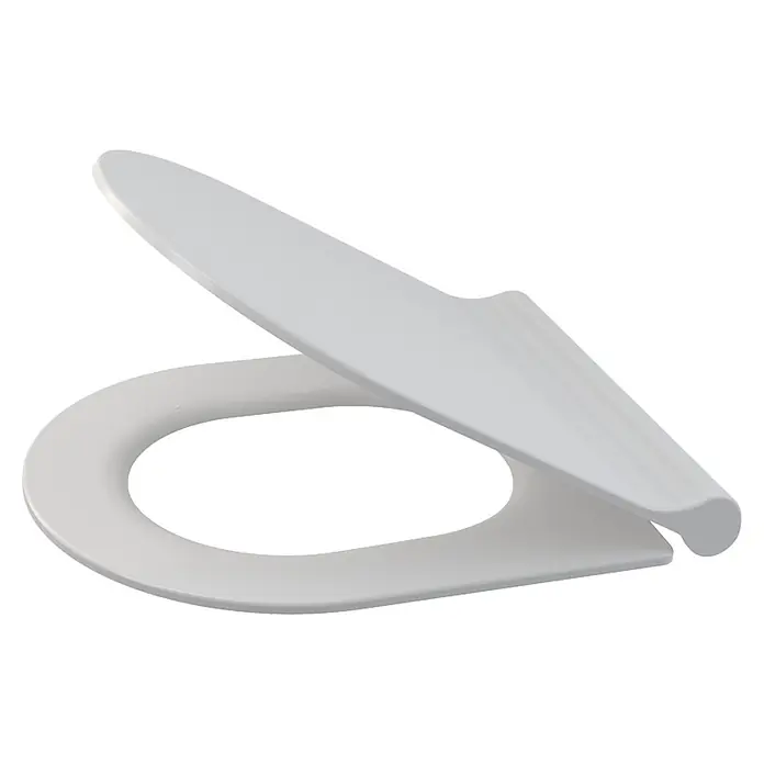 Alcadrain WC-Sitz Alcadrain A67SLIM WC-Sitz SLIM SOFTCLOSE, Duroplast - Weiß - Weißer Toilettensitz mit teilweise geöffnetem Deckel, der die klassische ovale Form zeigt.