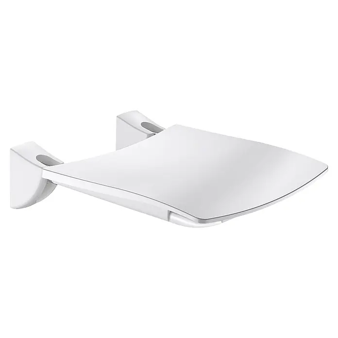 Delabie WC-Sitz Delabie Duschsitz Komfort hochklappbar Edst. pulverbesch. weiß -  - Geschwungener weißer, wandmontierter Klappduschsitz.