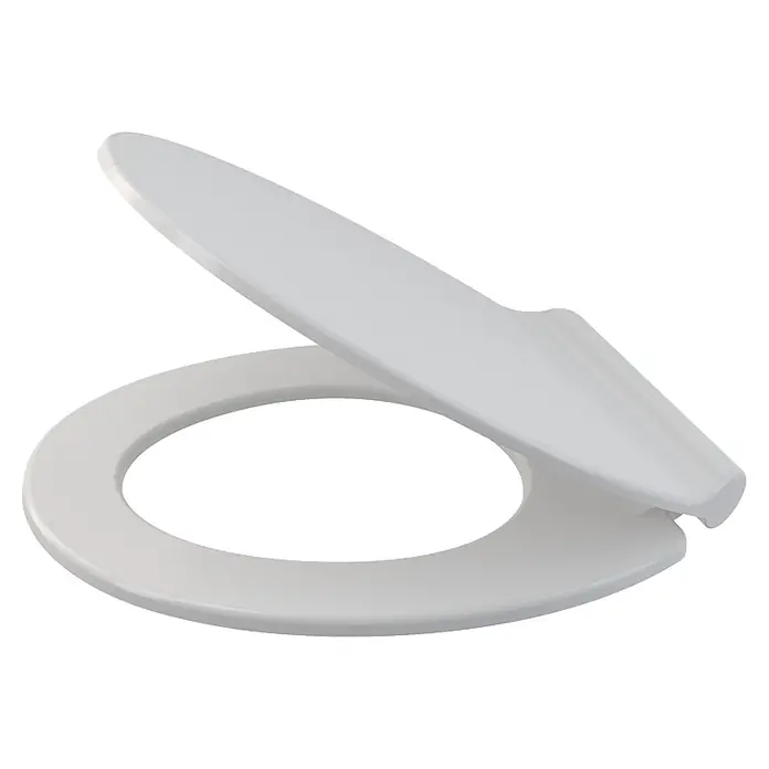Alcadrain WC-Sitz Alcadrain A64SLIM WC-Sitz SLIM SOFTCLOSE, Duroplast - Weiß - Weißer Toilettensitz mit halb geöffnetem Deckel, schräg dargestellt.