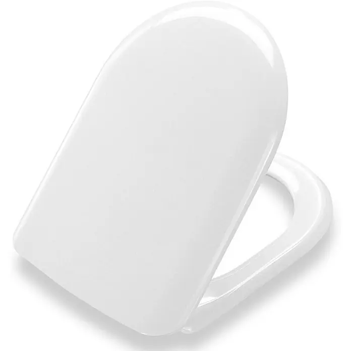 Pressalit WC-Sitz -  - Weißer, glänzender Toilettensitz mit leicht geöffnetem Deckel.