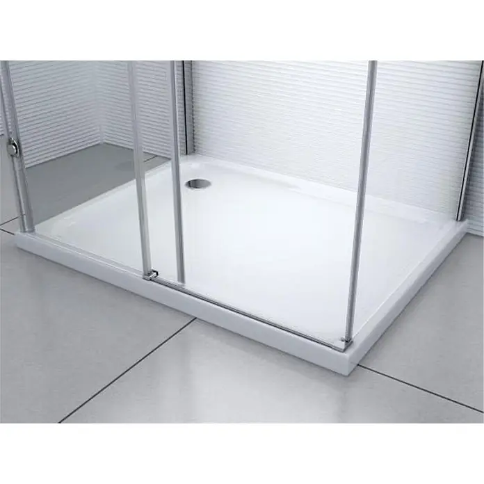 Glaszentrum Hagen U-Duschkabine 80x120x80x195 cm Hebe Duschkabine inkl. Tasse + Siphon - Imprägniert, Farblos - Weiße Duschwanne mit klarer Glasduschkabine und silbernen Rahmen.