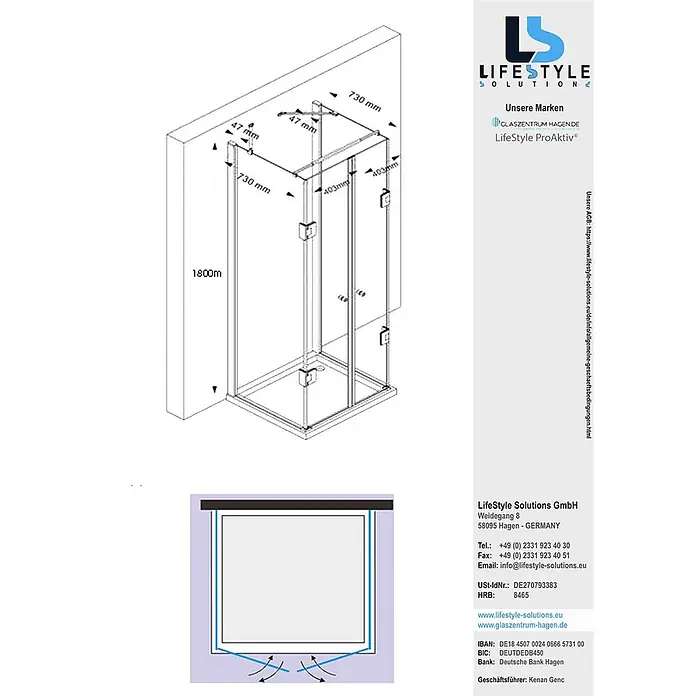 Glaszentrum Hagen U-Duschkabine 80x90x80x180 cm Ares U-Duschkabine Weiß - Imprägniert, Farblos - Transparente Glas-Eckduschkabine mit Metallprofilen und Maßen, inkl. Belüftungssystem.