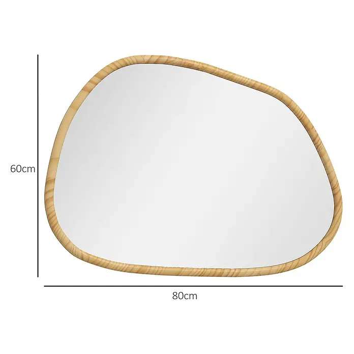 Homcom Wandspiegel - Beige - Organisch geformter Spiegel mit hellem Holzrahmen, 60x80cm.