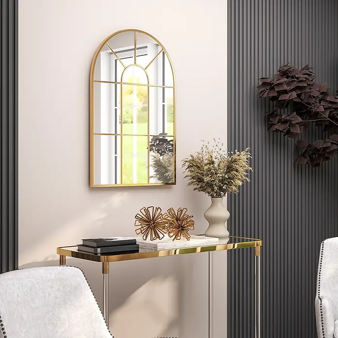 Homcom Wandspiegel - 2 x 91 cm, Gold - Goldgerahmter Bogen-Spiegel, der ein helles Fenster reflektiert und natürliches Licht sowie elegantes Design in einen Raum bringt.
