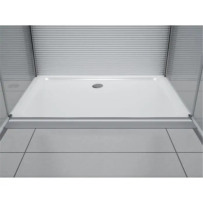 Glaszentrum Hagen U-Duschkabine 80x120x80x195 cm Ares U-Duschkabine - Imprägniert, Farblos - Weiße rechteckige Duschwanne mit mittigem Ablauf, in einer Duschkabine installiert.