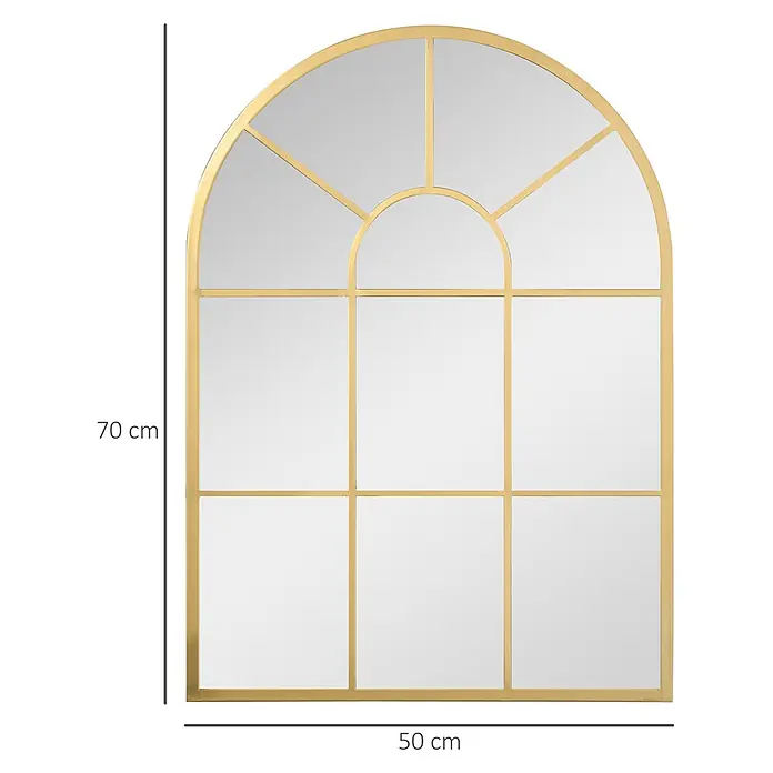 Homcom Wandspiegel - Gold - Goldener Bogen-Spiegel mit Fenstergitter, 70x50 cm.