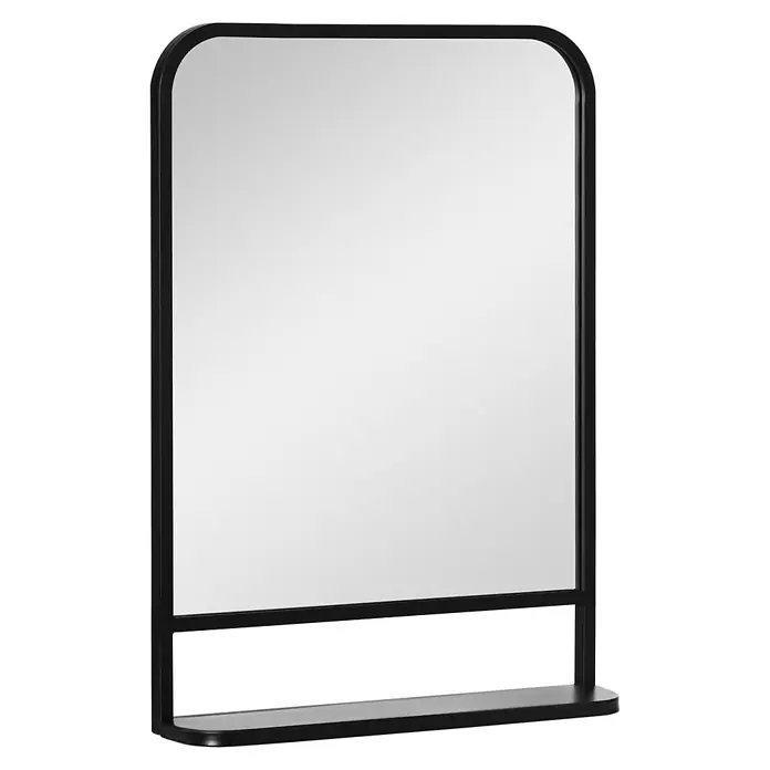 Homcom Wandspiegel - 10,2 x 70 cm, Schwarz - Schwarz gerahmter Spiegel mit abgerundeten Ecken und integrierter schwarzer Ablage unten.