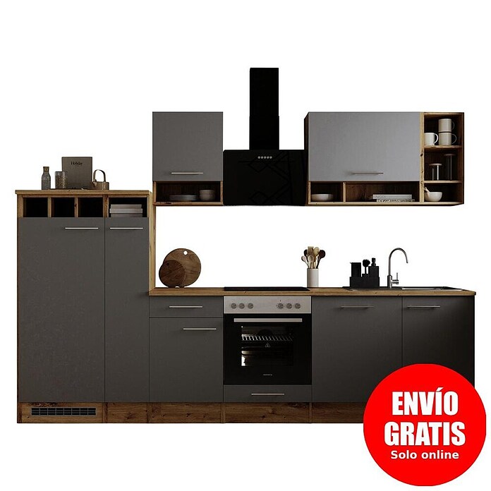 Respekta Cocina modular completa Hilde (Ancho: 310 cm, Gris, Mate, Efecto madera, Sin electrodomésticos) | BAUHAUS
