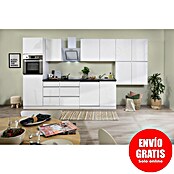 Respekta Premium Composición de cocina (Ancho: 380 cm, Con dispositivos eléctricos, Blanco de alto brillo)