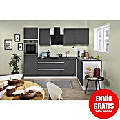 Respekta Premium Cocina esquinera (280 x 172 cm, Con dispositivos eléctricos, Gris de alto brillo)