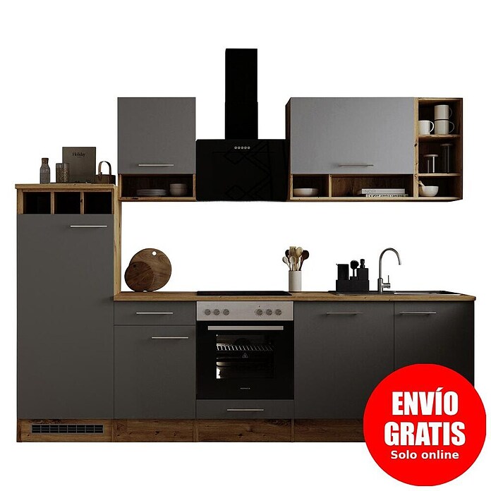 Respekta Cocina modular completa Hilde (Ancho: 280 cm, Gris, Mate, Efecto madera, Sin electrodomésticos) | BAUHAUS