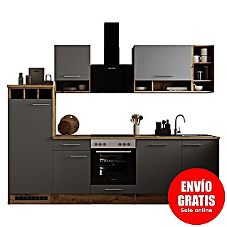 Respekta Cocina modular completa Hilde (Ancho: 280 cm, Gris, Mate, Efecto madera, Sin electrodomésticos)