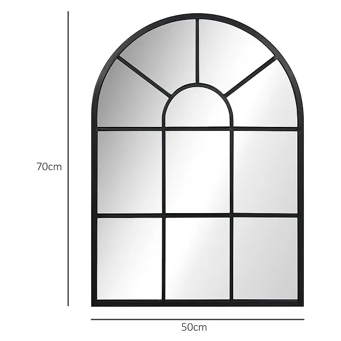 Homcom Wandspiegel - 3 x 70 cm, Schwarz - Gebogener Spiegel mit schwarzem Metallrahmen und geteilten Scheiben, 70cm hoch x 50cm breit.
