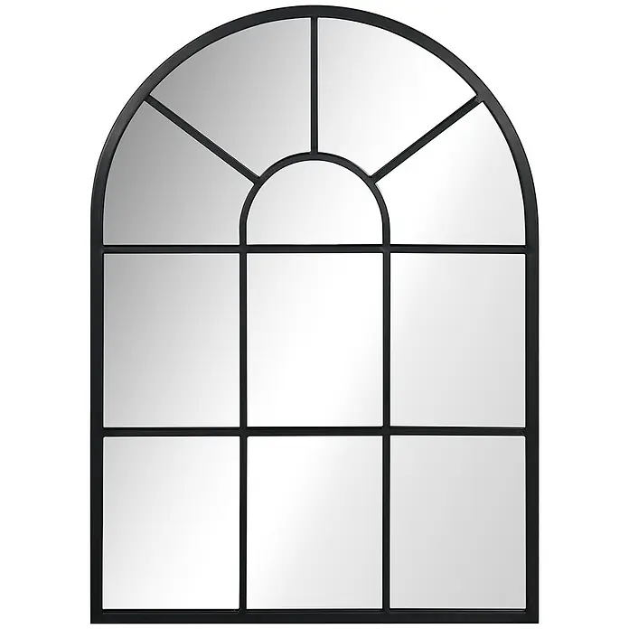 Homcom Wandspiegel - 3 x 70 cm, Schwarz - Schwarzer Bogenfensterspiegel mit Fenstergitter.