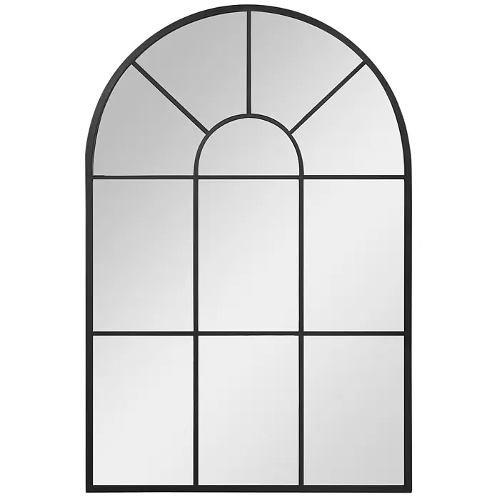 Homcom Wandspiegel - 2 x 91 cm, Schwarz - Gewölbter Spiegel mit schwarzem Metallrahmen und Fenstergitter-Design.