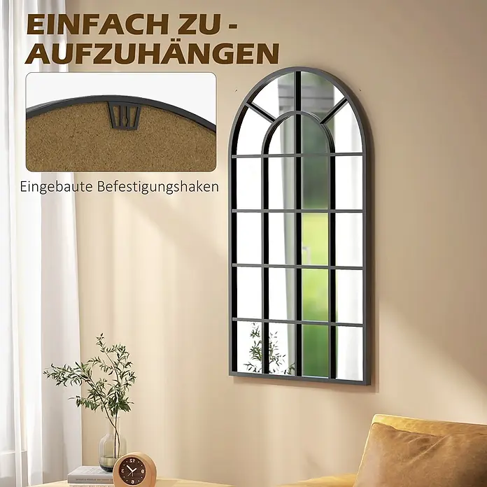Homcom Wandspiegel - 2,5 x 110 cm, Schwarz - Gewölbter schwarz gerahmter Spiegel mit Gitterdesign, zeigt integrierten Aufhängehaken zur einfachen Montage.