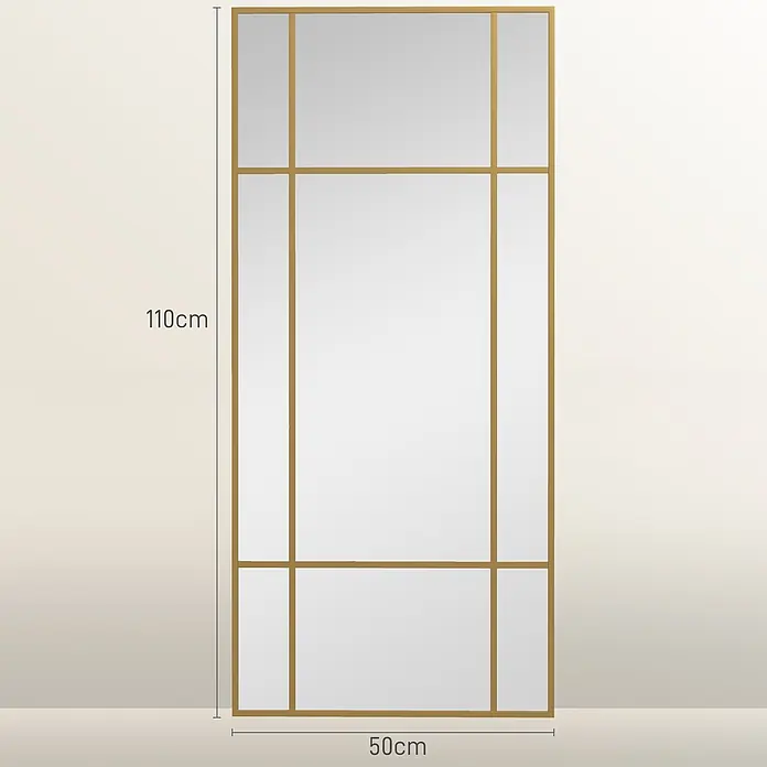 Homcom Wandspiegel - 2 x 110 cm - Rechteckiger Spiegel mit goldenem Gitterrahmen, 110cm hoch x 50cm breit.
