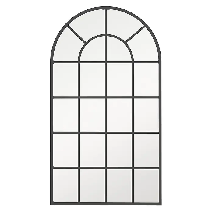 Homcom Wandspiegel - 2,5 x 110 cm, Schwarz - Gebogenes Fenster mit dunkelgrauem Rahmen und Gittermuster.