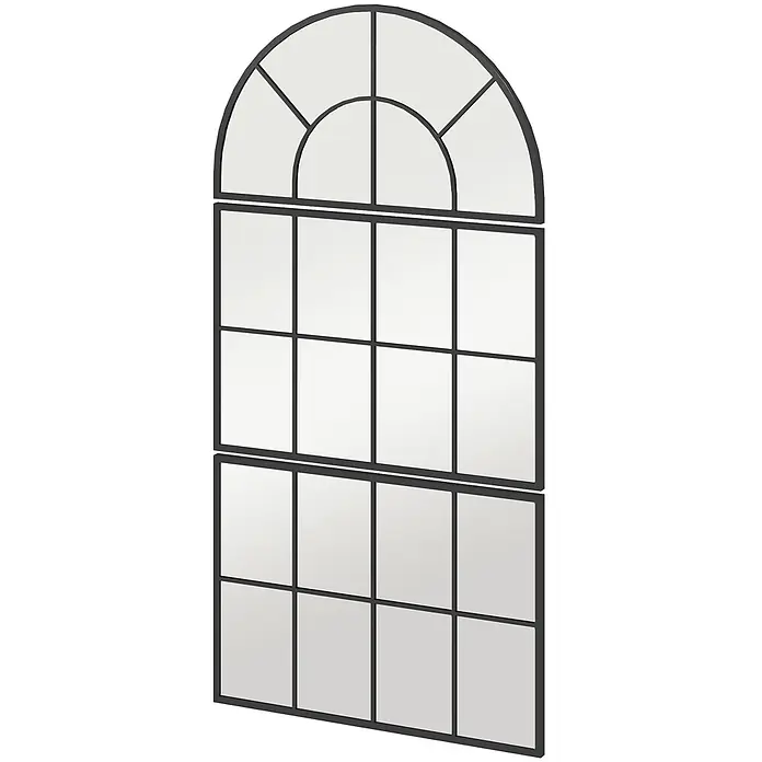 Homcom Wandspiegel - 2 x 149 cm - Großes dunkel gerahmtes Fenster mit gewölbtem Oberteil und mehreren rechteckigen Scheiben darunter.