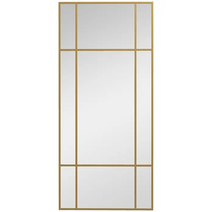 Homcom Wandspiegel - 2 x 110 cm - Rechteckiger Spiegel mit goldfarbenem Rahmen, durch schlanke interne goldene Metallteiler in mehrere Segmente unterteilt.