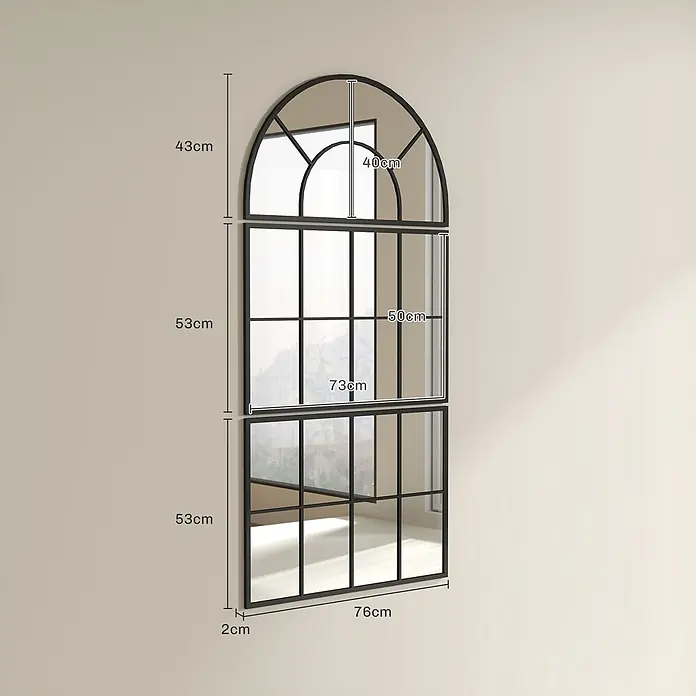 Homcom Wandspiegel - 2 x 149 cm - Gewölbter schwarzer Spiegel im Fensterstil mit mehreren Scheiben und Maßen.