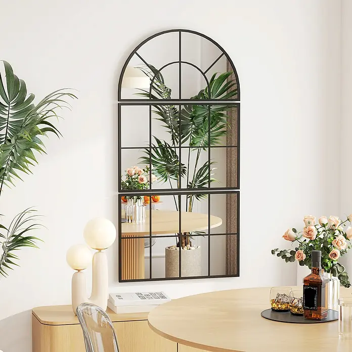 Homcom Wandspiegel - 2 x 149 cm - Großer schwarzer Fenster-Spiegel mit Bogen und Gitter.