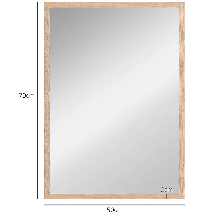 Homcom Wandspiegel - 2 x 70 cm, Naturholz - Rechteckiger Spiegel mit hellem Holzrahmen, 70x50cm, Rahmenbreite 2cm.