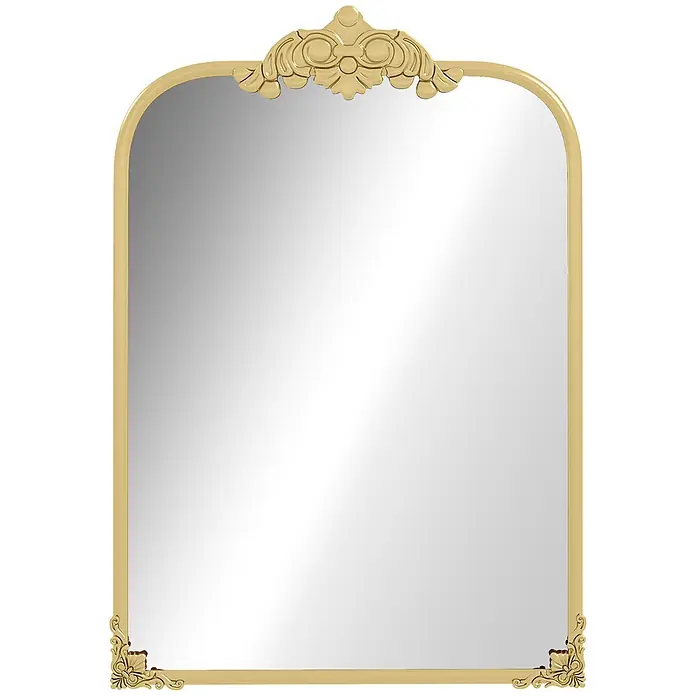 Homcom Wandspiegel - Gold - Gewölbter rechteckiger Spiegel mit goldenem, reich verziertem Rahmen und dekorativen Schnitzereien oben und in den unteren Ecken.
