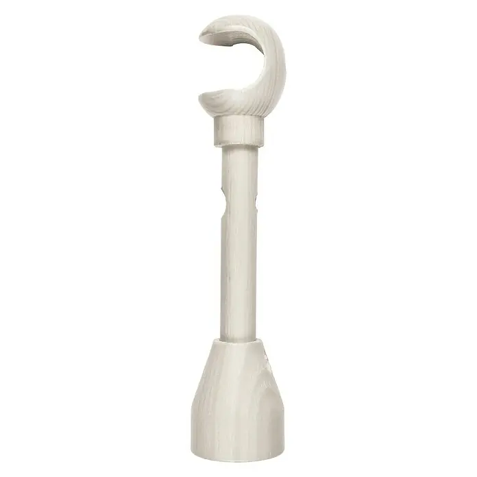 Soporte de pared Ideas Wood - L x An x Al: 23 x 5,1 x 5,1 cm, Diámetro: 28 mm, Madera, Yeso - En la imagen se muestra un soporte de barra de cortina de madera ajustable en color crema con un gancho para sujetar la barra.