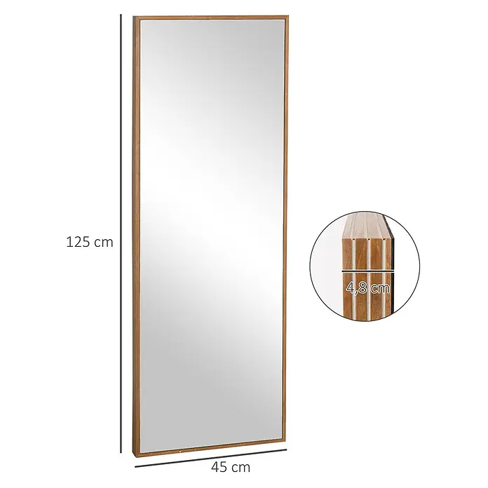 Homcom Wandspiegel - 5 x 125 cm - Rechteckiger Spiegel mit hellem gerilltem Holzrahmen, 125x45x4.8 cm.
