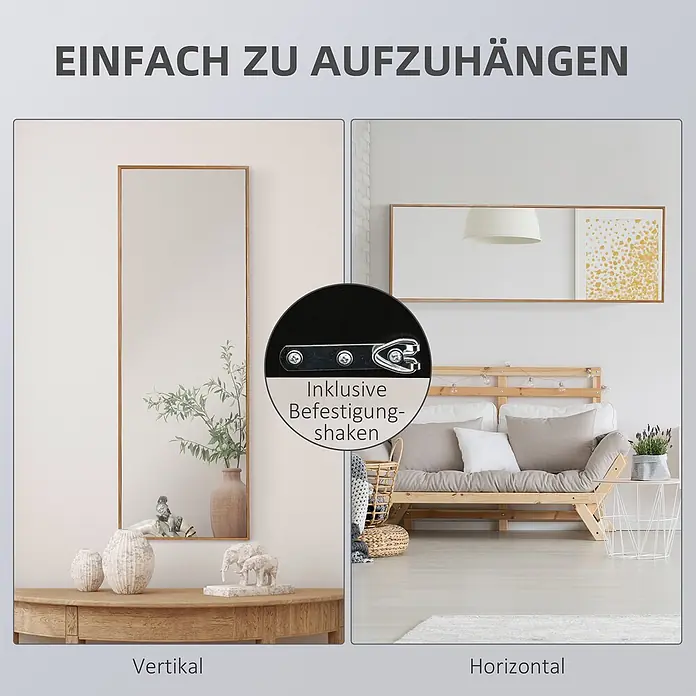 Homcom Wandspiegel - 5 x 125 cm - Spiegel mit braunem Rahmen, vertikal oder horizontal aufhängbar. Inklusive Montagehaken für einfache Befestigung.