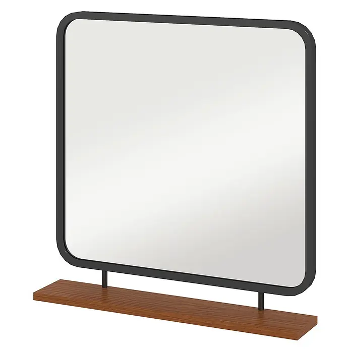 Homcom Wandspiegel - 10 x 55,5 cm - Schwarz gerahmter quadratischer Spiegel mit abgerundeten Ecken auf einem dunklen Holzsockel stehend.
