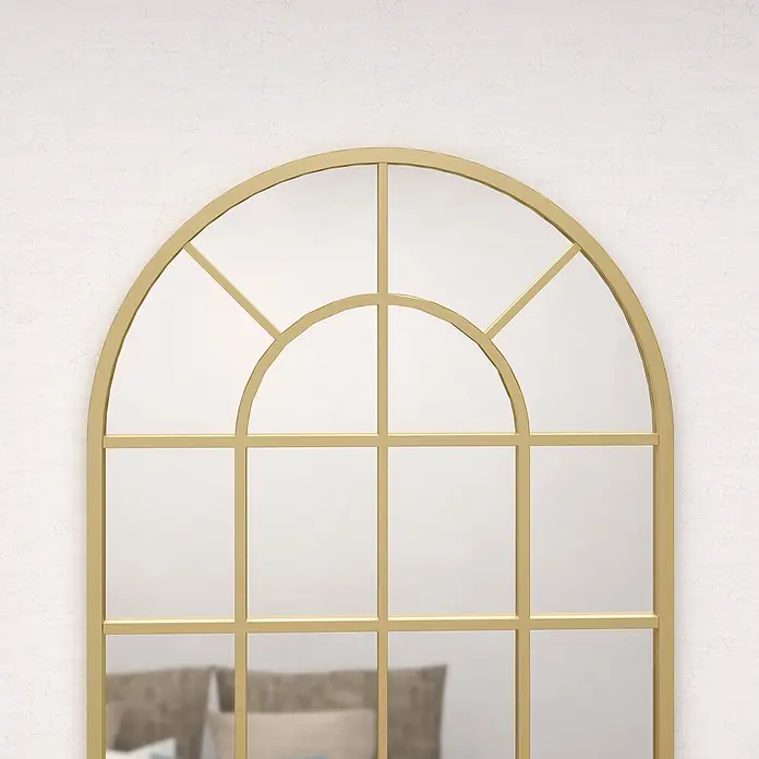 Homcom Wandspiegel - 2,5 x 110 cm, Gold - Goldgerahmter Rundbogen-Spiegel mit Fenstergitterdesign.