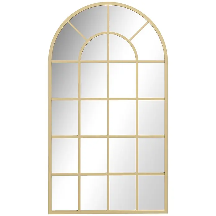 Homcom Wandspiegel - 2,5 x 110 cm, Gold - Gewölbter Spiegel mit goldfarbenem Rahmen und Gittermuster, das einem Fenster ähnelt.