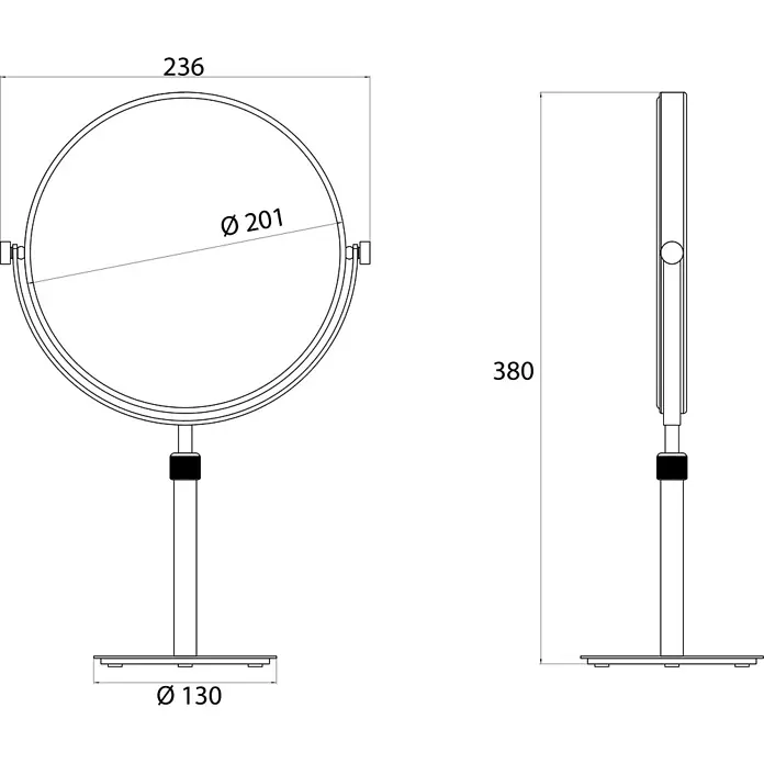 Calmwaters Kosmetikspiegel - Durchmesser: 20,1 cm, Rund, Chrom, Vergrößerung 1: 500 % - Freistehender runder Kosmetikspiegel, 201mm Spiegeldurchmesser, 380mm Gesamthöhe.