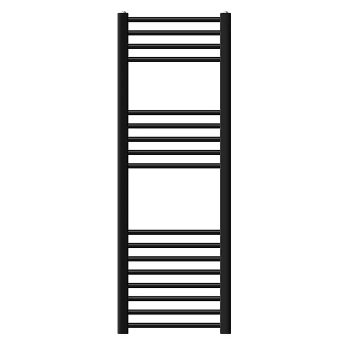 Badheizkörper Sahara 400x1200 mm Schwarz gerade mit Seitenanschluss -  - Schwarzer Handtuchheizkörper mit mehreren horizontalen Stangen.