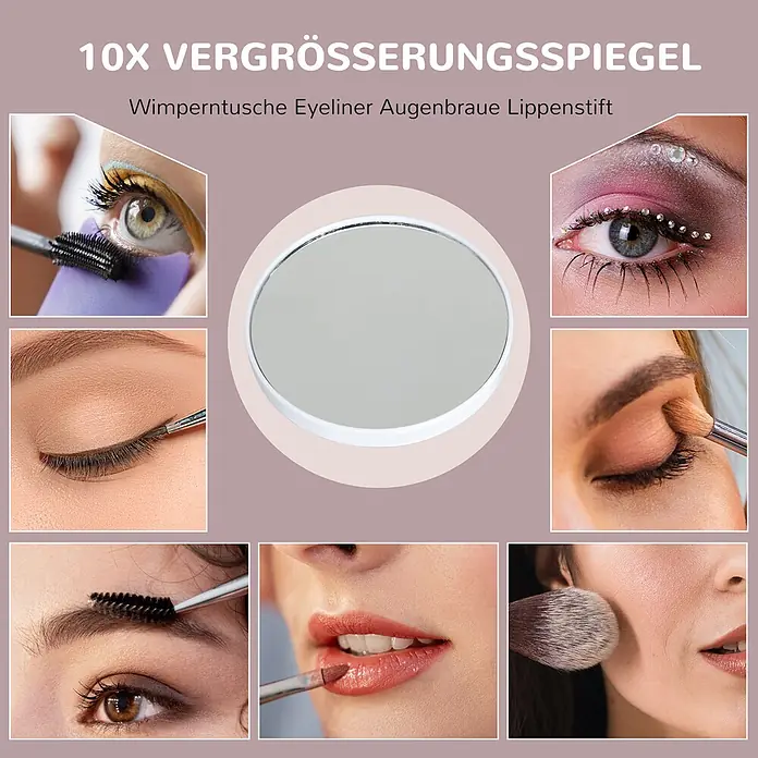 Homcom Kosmetikspiegel LED-Schminkspiegel -  - Rund 10x Vergrößerungsspiegel mit weißem Rahmen, ideal für detailliertes Make-up wie Wimperntusche, Eyeliner und Lippenstift.